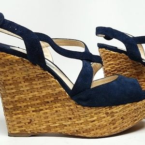 PRADA Navy Basketweave Platform Sandal Size 8.5 Suede